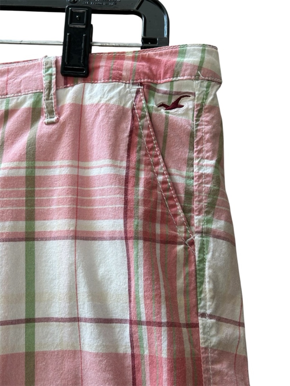 Hollister Plaid Bermuda Shorts Pink White 
Y2K Preppy Low Rise Cotton Size 5 - Picture 3 of 8